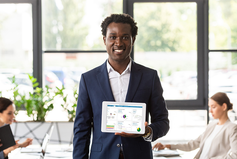 Man showing tablet with People Savvy HCM