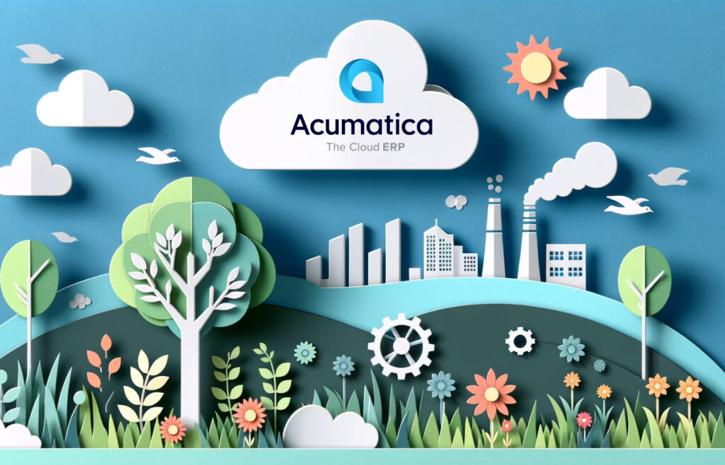 featured image with a main subject, a large cloud, a tree, and a clear horizon, including a subtle industry or ERP motif. This should provide a clean and focused look while incorporating the business efficiency theme.