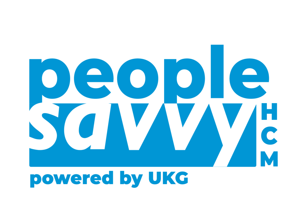 People Savvy HCM logo in bold blue text with tagline “powered by UKG,” representing Bennett/Porter’s cloud-based HR software solution for small to mid-size businesses focused on payroll, time tracking, and workforce management.
